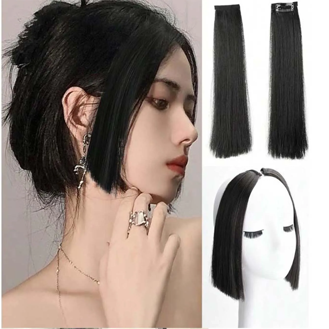 

Synthetic Princess Cut Bangs Hairpiece False Bang Clip-In Bangs Extension Fake Fringe Invisible Clourse Hairpiece for Women