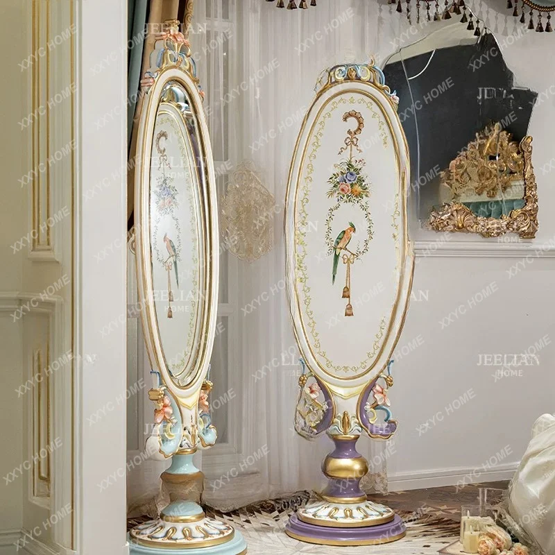Elegant dressing mirror floor-to-ceiling solid wood engraving fitting mirror exquisite neoclassical bedroom