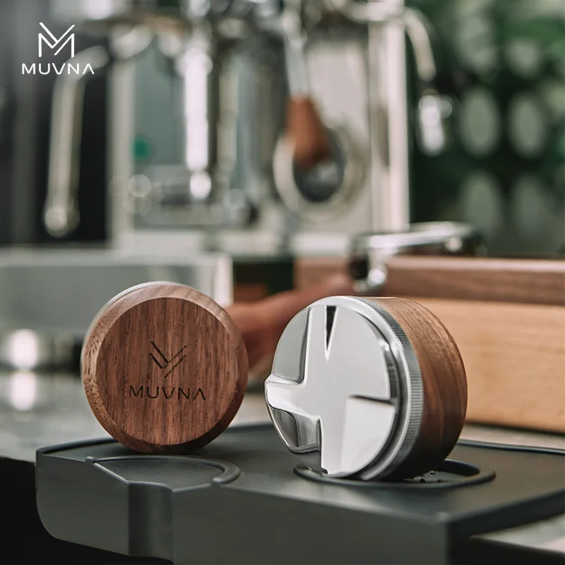 MUVNA Coffee Machine Tamper with Adjustable Height 304 Stainless Steel Threaded Tamper with Tamper Hammer
