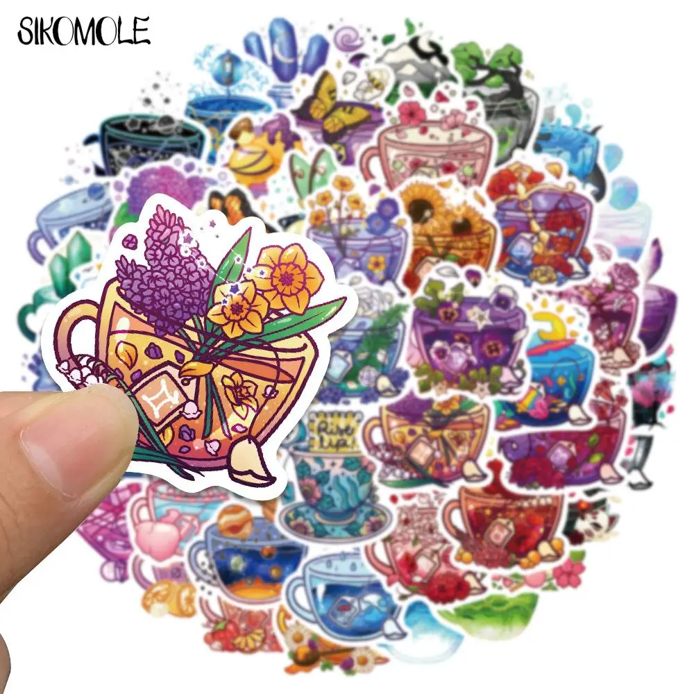 10/49PCS Cartoon Colorful Cup Flowers Stickers Aesthetic Ins DIY Toys Luggage Skateboard Suitcase Guitar Decals Graffiti Sticker