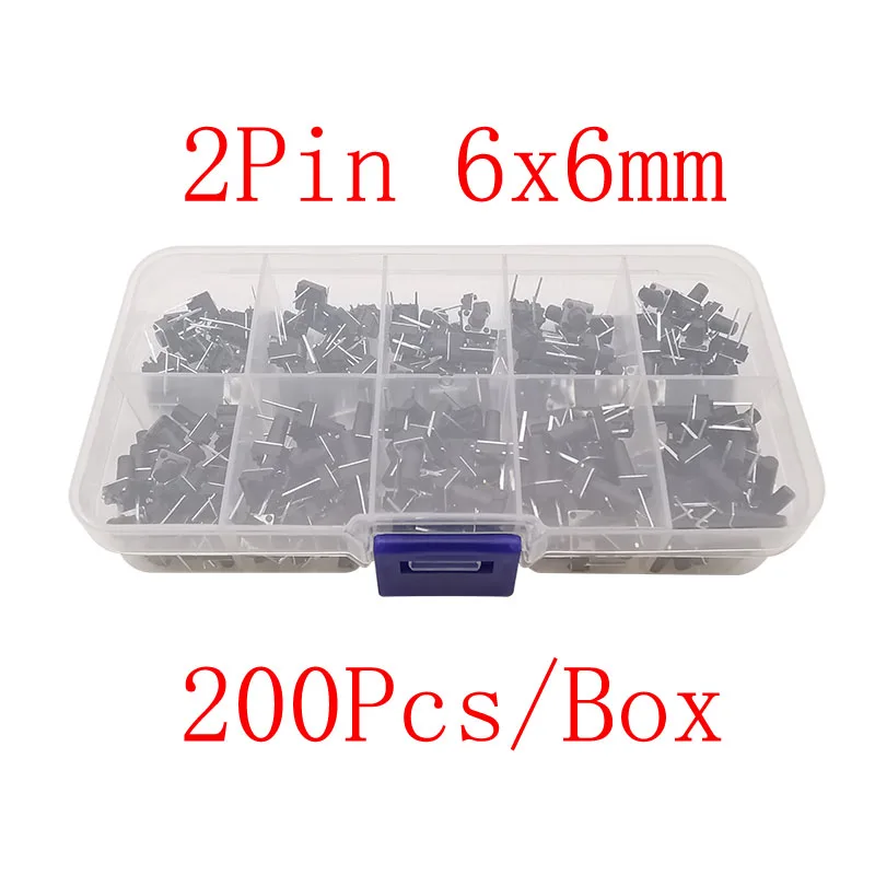 1Box Micro 6x6mm Tact Push Button Switch 2Pin DIP2 PCB Momentary Tactile Tact Push Button Switch 6x6x4.3/5/6/7/8/9/10/11/12/13mm