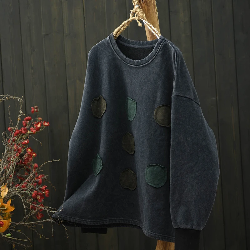 เสื้อสเวตเชิ้ตแขนยาวผู้หญิง สไตล์ลำลอง รุ่นใหม่ล่าสุด ฤดูใบไม้ร่วง 2025 สไตล์วินเทจ คอกลม ทรงหลวม ผ้าฝ้ายหนา รุ่น M2223