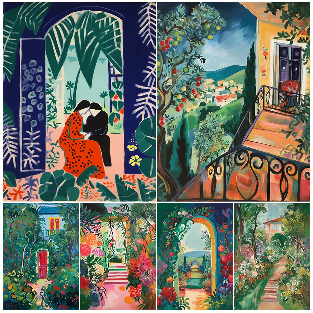 

Illustration Scenery Girl Vacation Poster Wall Art Canvas Painting Cartoon Home Decor Wall Pictures For Living Room Unframed