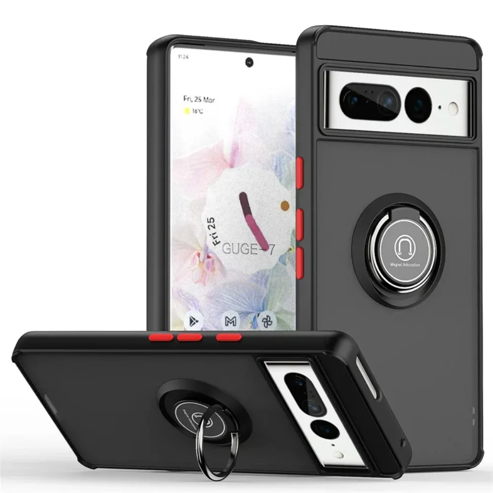 Zuckerguss Acryl Rüstung Auto Magnetische Ring Halter Stoßfest Fall Für Google Pixel 6 Pro 7Pro 8/8Pro/8A/9/9Pro XL Matte Zurück Abdeckung