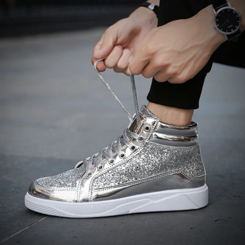 Hot Sale Man High Top Sneakers Luxury Glitter Men Ankle Boots Fashion Non-slip Casual Shoes High Quality Hip Hop Men Boots 2024