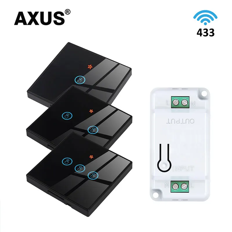 AXUS-Joli Mural Sans Fil, 1/2/3 lèvent, RF 433Mhz, Joli Tactile de Lumière, Télécommande 86 10A, Récepteur pour Ventilateur de Lampe LED