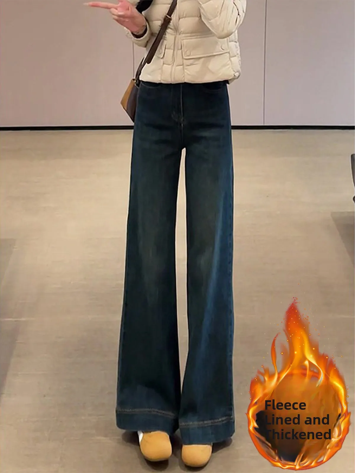 

Женские джинсы-клеш с высокой талией на флисовой подкладке, прямого кроя, универсальные, утягивающие, капри, весна 2026, новинка