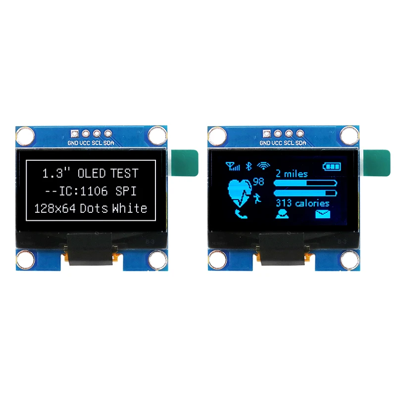 Módulo de exibição oled de 1.3 polegadas, chip de unidade sh1106 128x64 branco/azul iic/i2c 4 pinos 3.3v, comunicação para arduino, 1 peça