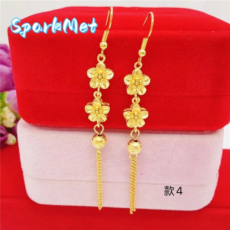 

Серьги Sparkmet из настоящего золота 24K с летними кисточками для женской моды, серьги из золота 9999 пробы, ювелирные украшения с цветочным дизайном