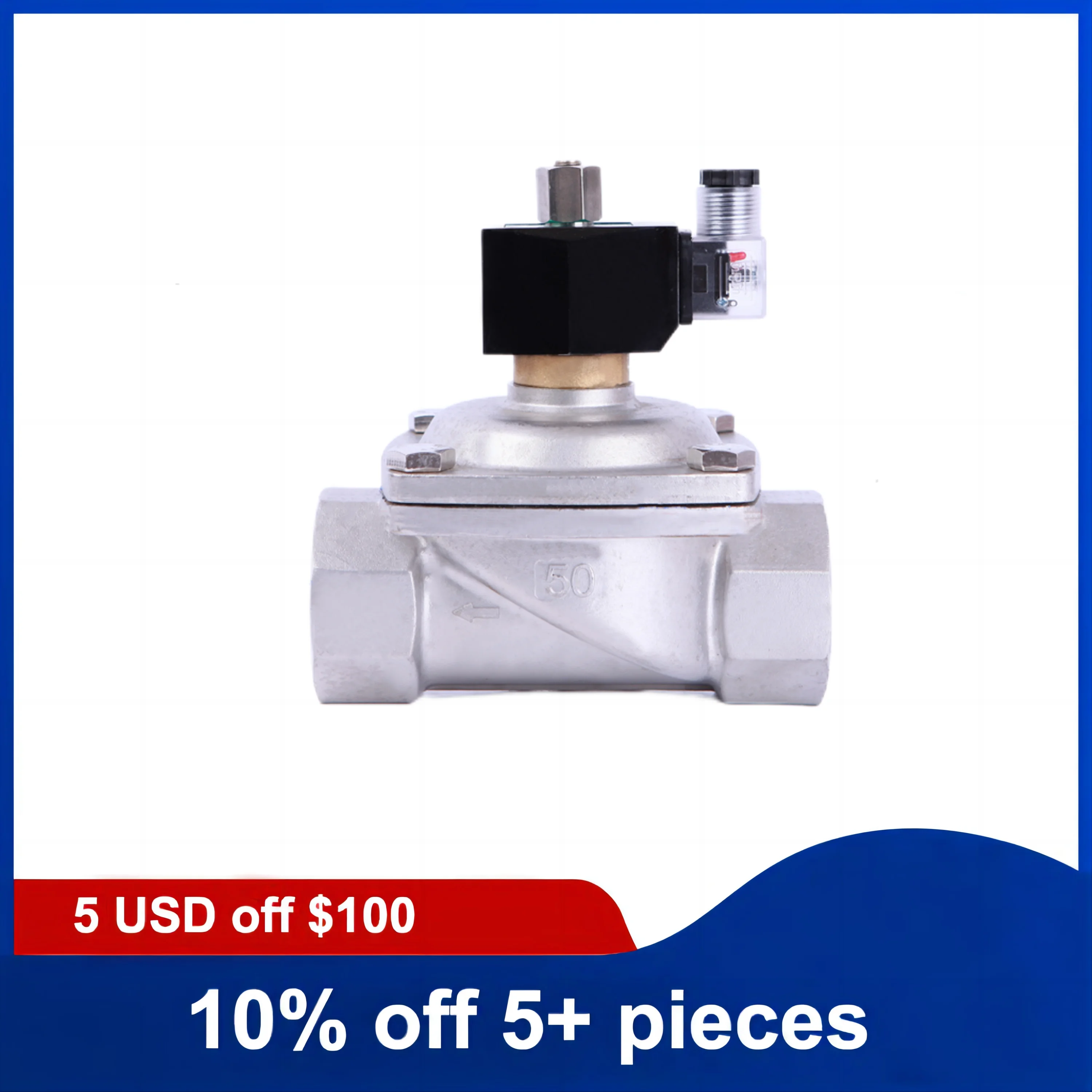 2'' Stainless Steel Normally Open Solenoid Valve 220V 12V24V Solenoid Valve With LED Light