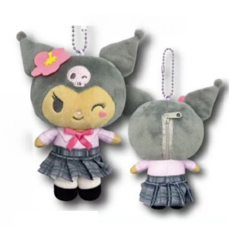 Sanrio Kuromi Hello Kitty Kawaii ของเล่นตุ๊กตาพวงกุญแจการ์ตูน Cherry Blossom Heisei สีดําผิวเผ็ดสาวพับกระโปรงกระเป๋าจี้