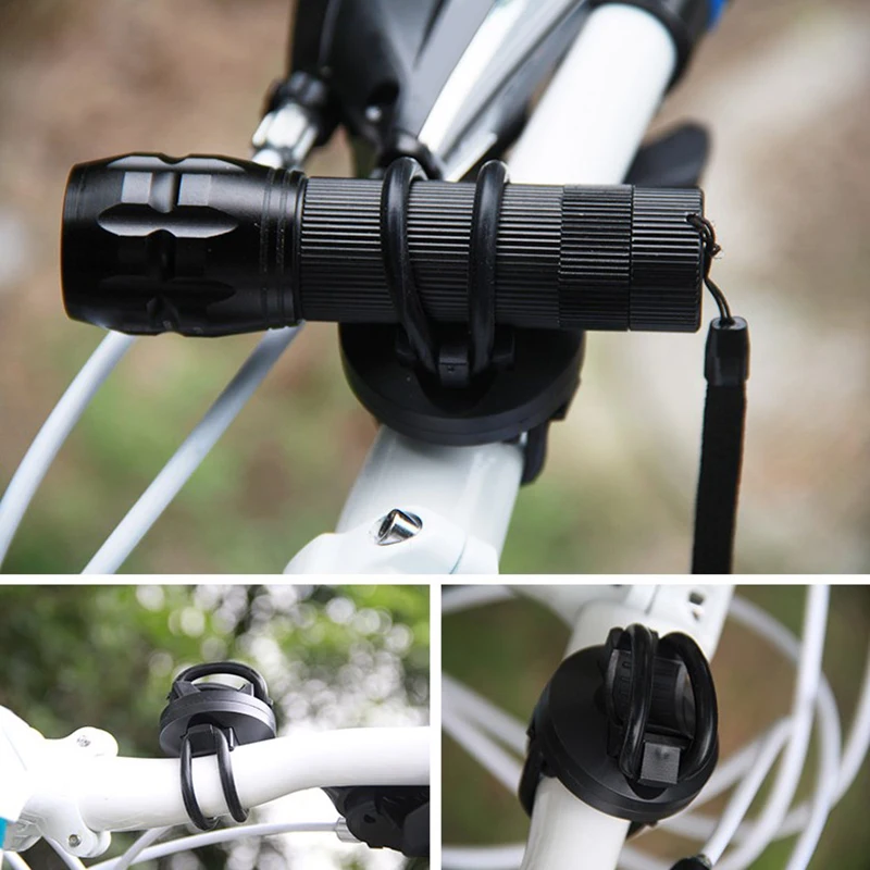 

Bike Mount Bracket Flashlight Holder Torch Clip Clamp Adjustable Plastic Silicone Non slip Gasket Sleeves Set 360°
