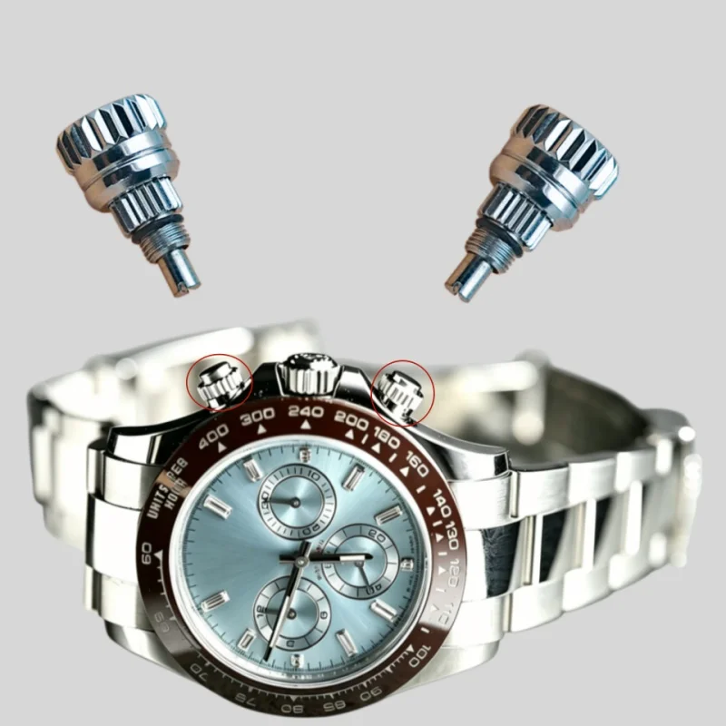 5.5mm Stainless Steel Screw Pusher Watch Crown Aftermarket Replacement Parts For 40mm Chronograph Watch