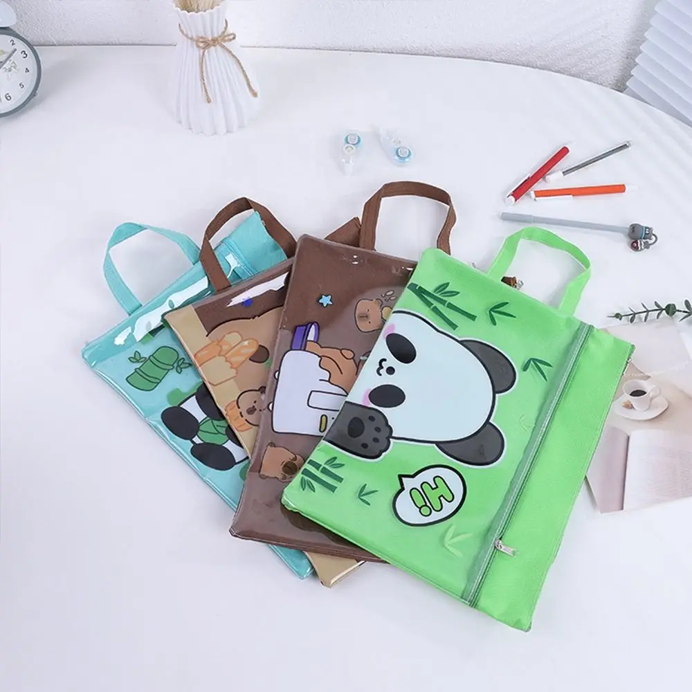 

New Capybara File Bag Large Capacity Double Layer Homework Storage Bag Panda Hand-held Zipper Bag