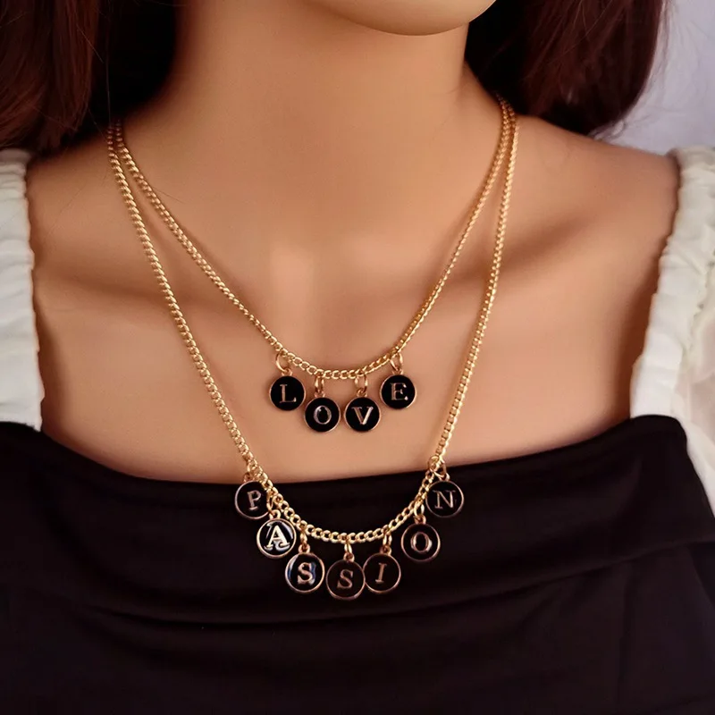 Love Passion Angel Style Letter Pendant Necklace Women's Double Clavicle Chain Cross-border Jewelry