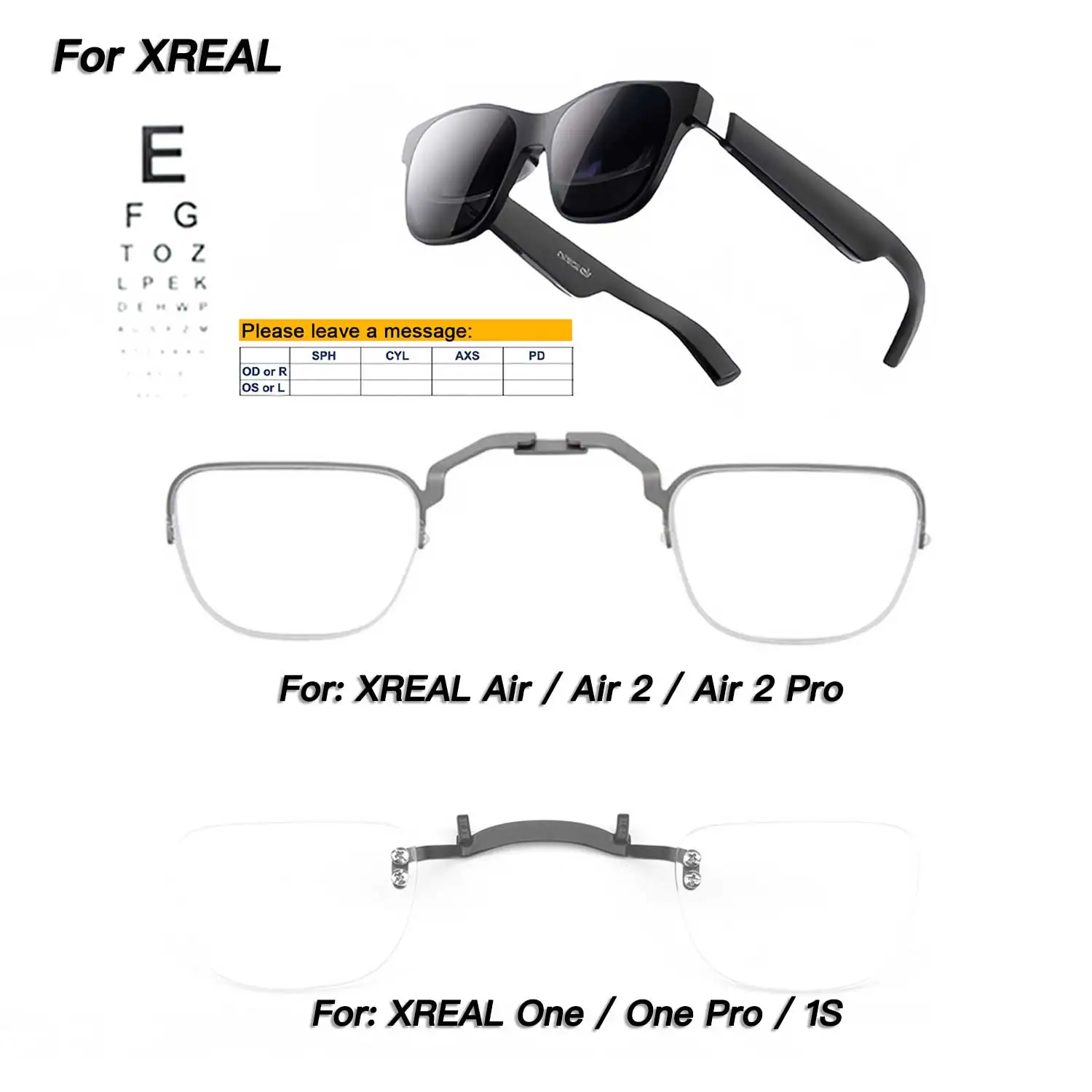 Линзы для коррекции близорукости для умных AR-очков Xreal Air/Air 2/Air2 Pro/One Pro/1S: индивидуальные линзы с защитой от синего света, для гиперметропии и астигматизма, с диоптриями.