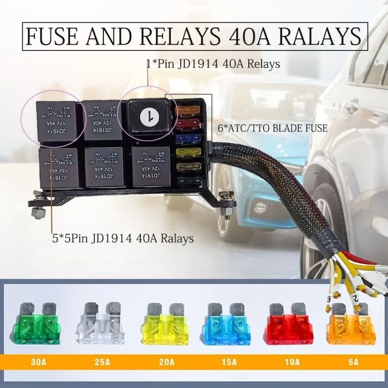 

12V 24V 6relay JD1914 40A Modified Vehicle Spotlight Relay, and ATC ATO Control Automotive 6-way Fuse Holder Box