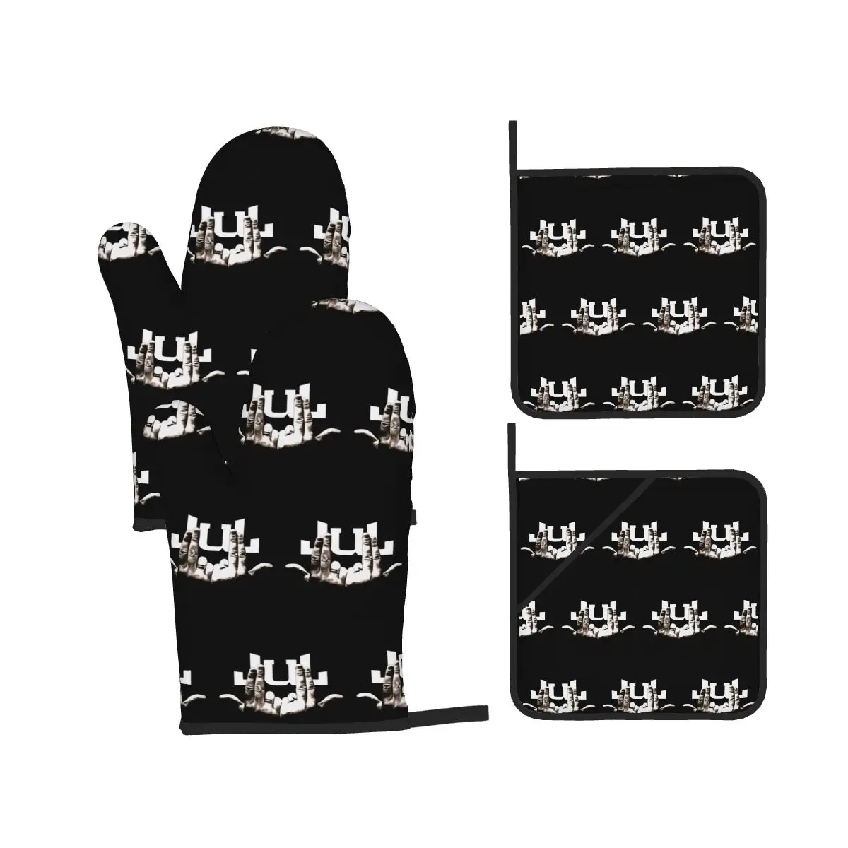 Jul Hand Symbol Oven Mitts and Pot Holder Sets of 4 for Baking Kitchen Cooking BBQ Resistant Non-Slip Gloves