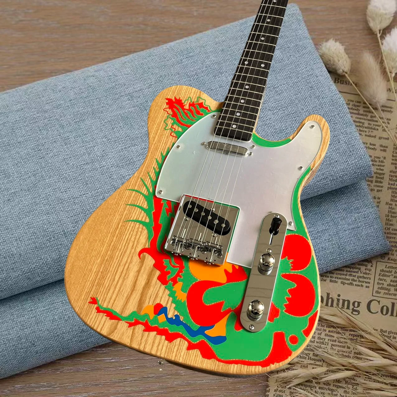 

Electric guitar, factory customized, made of maple and peach blossom wood, white wax wood TL, in stock, fast and free shipping