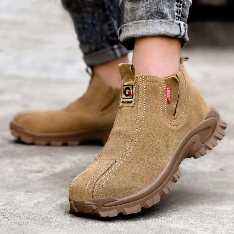 

men's fashion steel toe caps work safety boots worker cow suede leather tooling shoes autumn winter security ankle botas protect
