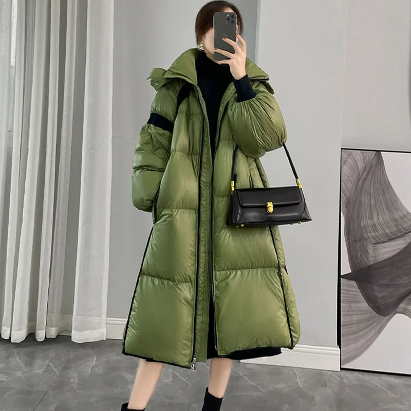 

New Women's Bright Down Jacket Winter Thick Warm Cold 90% White Duck Down Coat Snow Female Long Detachable Hooded Parka Overcoat