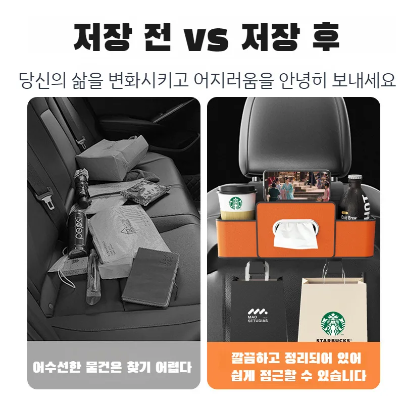 1+1/2+2 [공간 절약]차량용 수납파우치깔끔한 출행다용도 수납함 차량용 의자 등받이 수납 가방 뒷좌석 등받이 걸이 수납 다용도 물컵 홀더 수납함