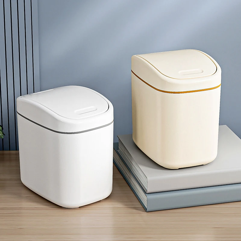 New Desktop Trash Can Small Mini Garbage Can Plastic Dustbin with Shake Cover for Home Office Waste Bins Household Cleaning