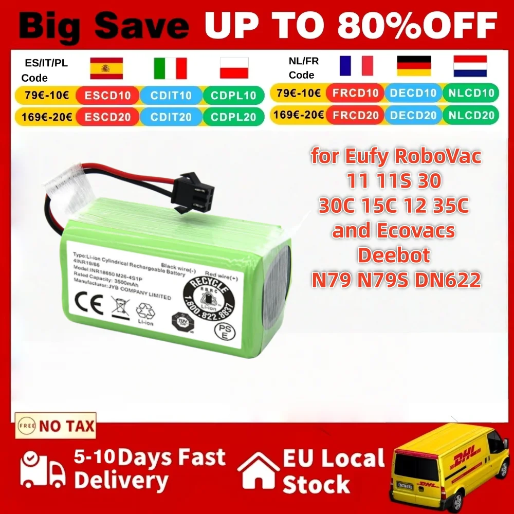 14,4V 2800mAh Li-Ionen Ersatzakku für Eufy RoboVac 11 11S 30 30C 15C 12 35C und Ecovacs Deebot N79 N79S DN622 Roboterstaubsauger