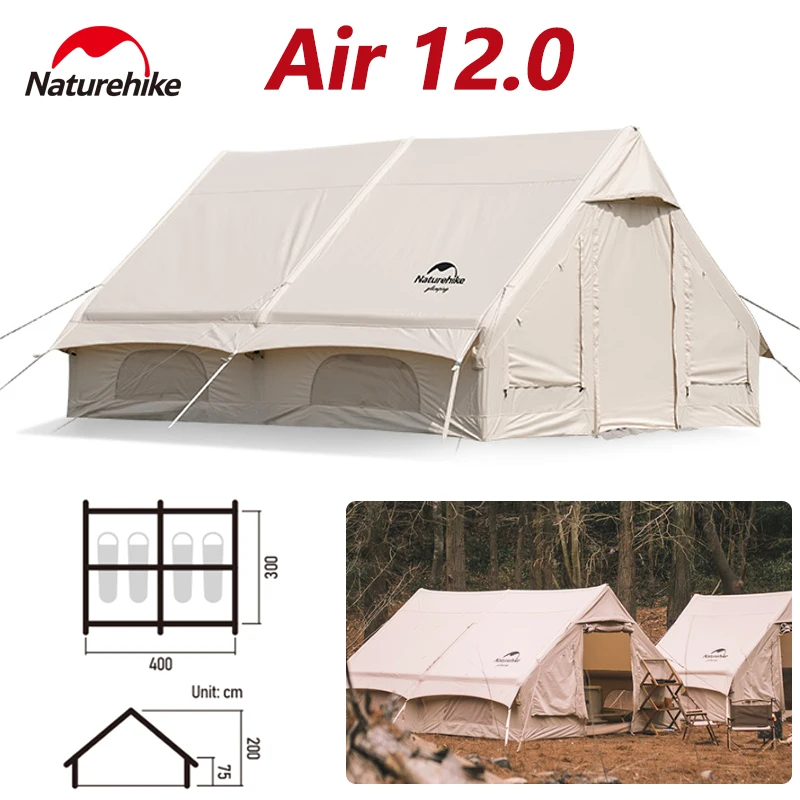 Naturehike 12.0 Inflatable Tent  Cotton Outdoor Large Space House Waterproof Glamping Camping Travel Breathable Hut 4-5 People