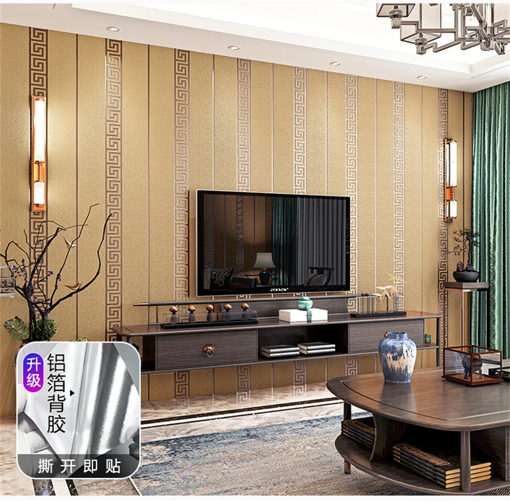 Self Adhesive Chinese Wallpaper Living Room TV Background Red Geometric Wall Paper Roll Study Hotel Mural