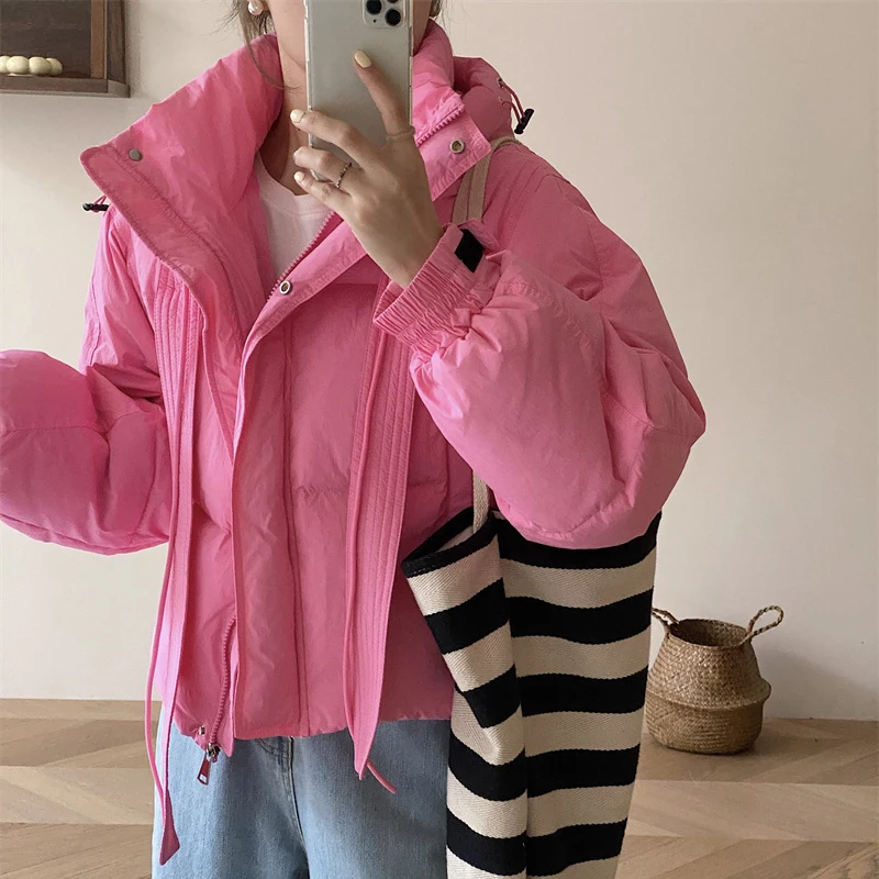 2023 Winter New Solid Color Fashion Versatile Down Cotton Suit Women's Short Korean Hooded Thickened Bread Coat Trendy Jacket