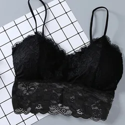 Sexy Lace Bralette das mulheres, sem mangas Tops sólidos, sutiã sem acolchoado, Bustier, Back Cross Strap, Crop Tank, Verão, S-2XL