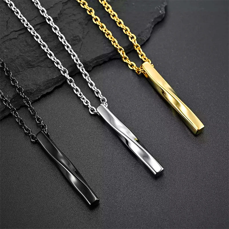 Fashion Necklace for Men Spiral Straight Titanium Steel Necklace Men\'s and Women\'s Hip Hop Pendant Necklace Jewelry Accessories