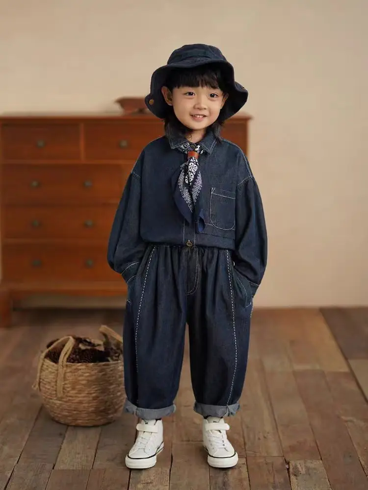2 PCS set Spring Autumn Baby Boys Clothing Blue Jean Coat Shirts+Jean Pant Kids Suit Children Handsome Streetwear clothes