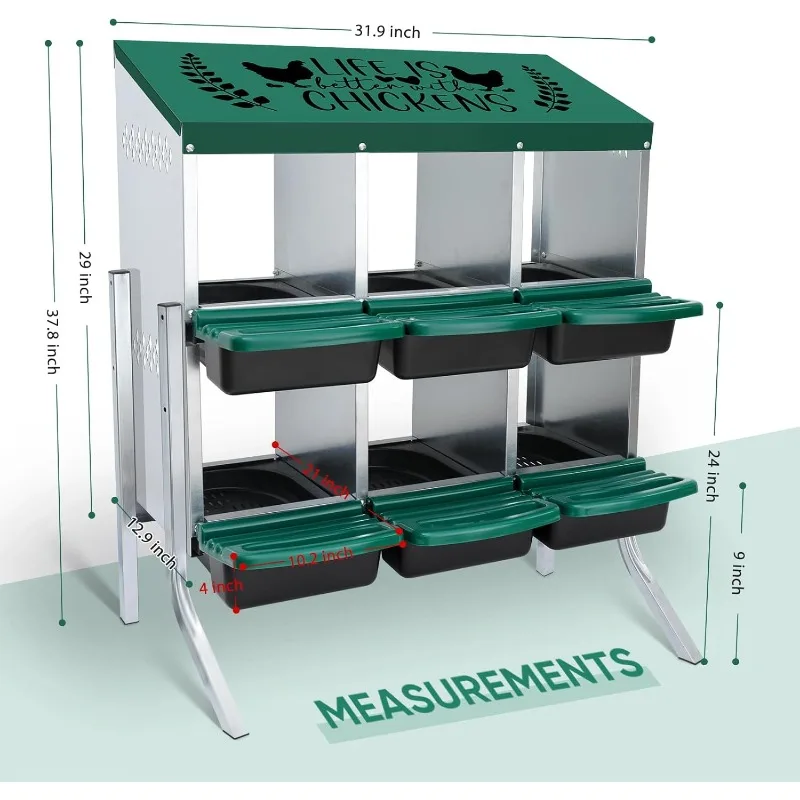 Nesting Boxes - 6 Holes Chicken Nesting Boxes for Laying Eggs - Chicken Coops for 6 Chickens Up to 24 Chicken(with Fake Eggs)