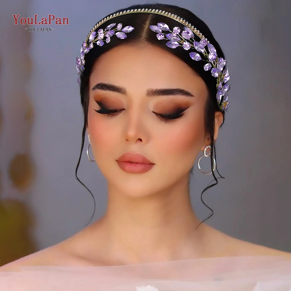 

YouLaPan Bridal Hair Hoop Wedding Shiny Headband Colorful Rhinestone Headwear Woman Hair Accessories Bride Headpiece HP531