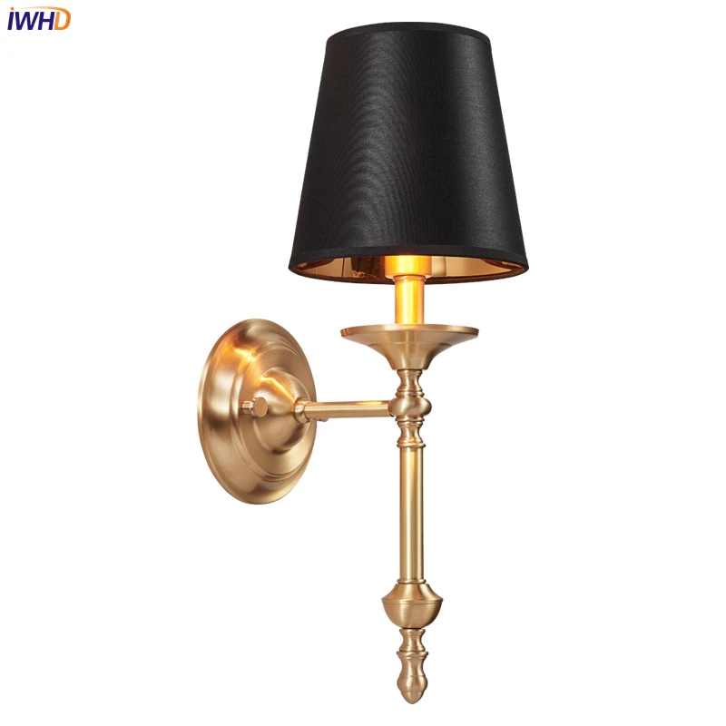 IWHD Europe Vintage Fabric Wall Lamp For Bedroom Living Room Decoration Iron LED Wall Lights Indoor Sconces Applique Murale