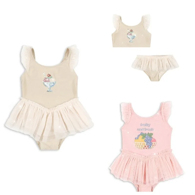 Girls Swimwears  Ice Cream Print Two Piece Bikini Set Fruit Sequins Kids Swimwear One Piece Swimsuit Cute Sparkle  Bathing Suit