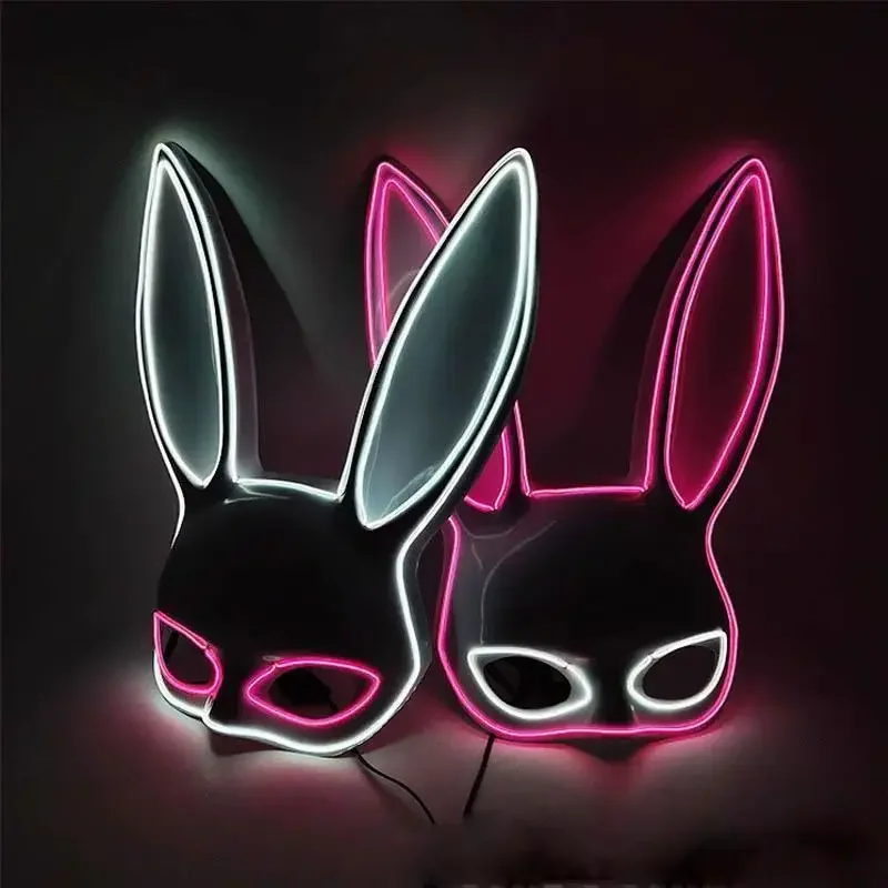 Pub Show Dancing Half Face Rabbit Mask Masquerade Halloween Glowing Props
