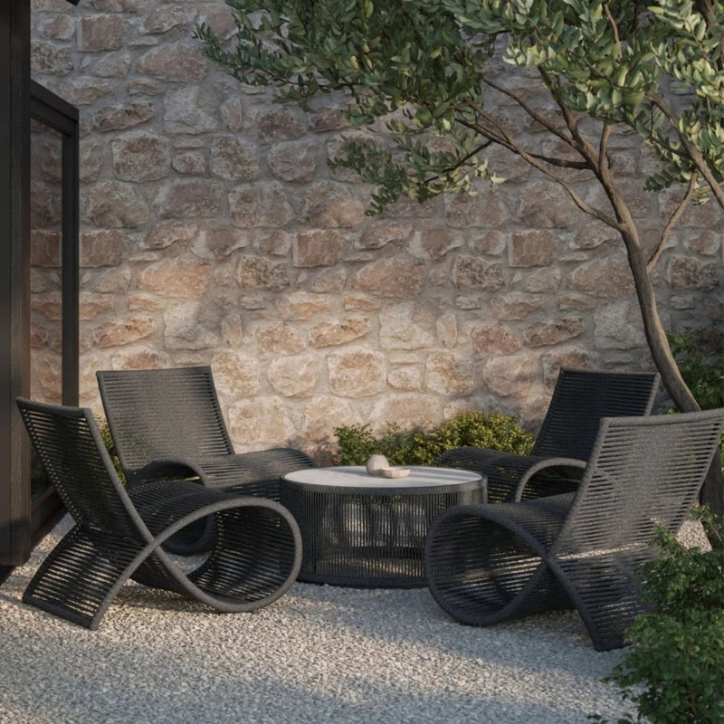 

Nordic outdoor rattan sofa courtyard B & B villa designer leisure balcony coffee table open-air hotel rattan furniture