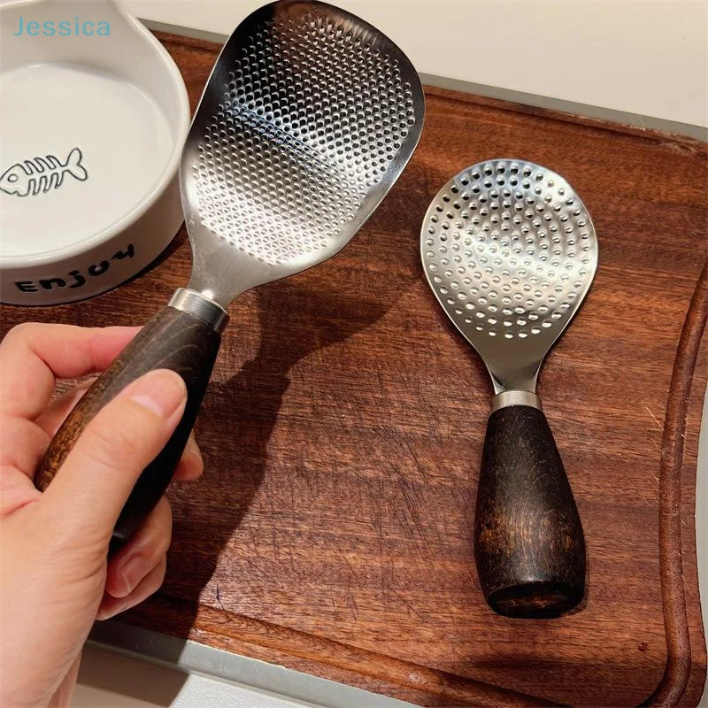 ♥ مقبض خشبي من الفولاذ المقاوم للصدأ، مجرفة أرز عمودية، ملعقة أرز غير لاصقة، أداة مطبخ #2
