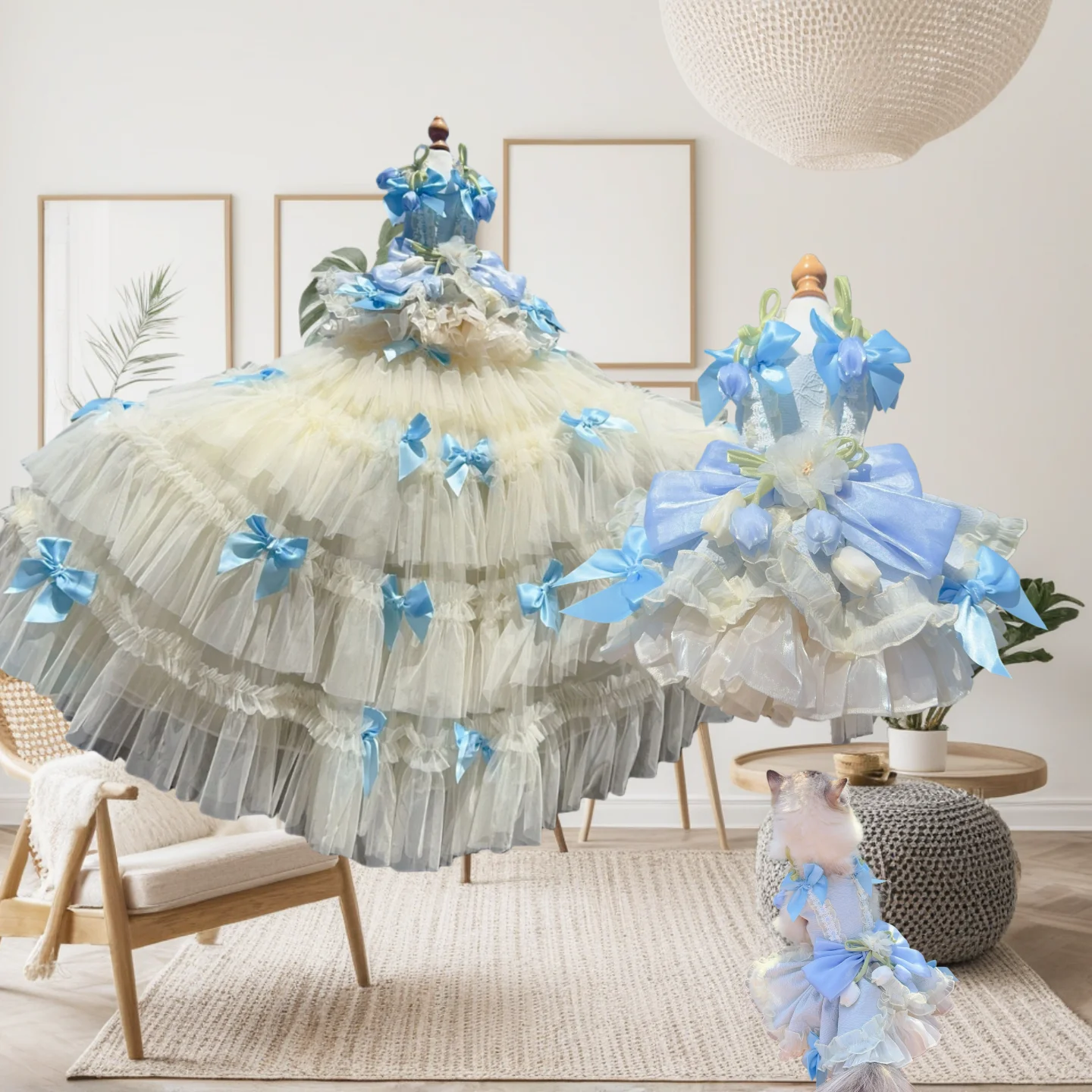 

Dog clothes elegant tulip garden lolita detachable princess outfit for party wedding holiday Christmas costume Dresses for dogs