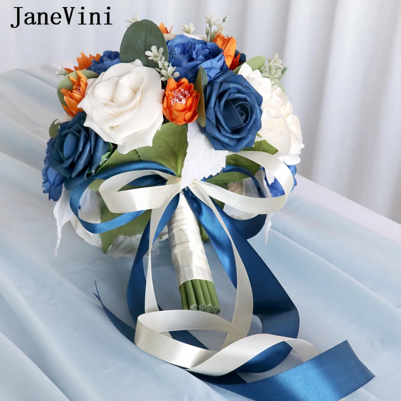 JaneVini-Bouquet de Mariage Artificiel Bleu Royal, Vintage, Décoration pour Mariée, Patients à l'Extérieur, Fleurs, Accessoires