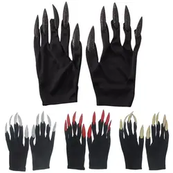 Halloween Gothic Long Nails Gloves Funny Festival Witch Cosplay Costume Party Scary Props Black Mittens Gloves With Claws