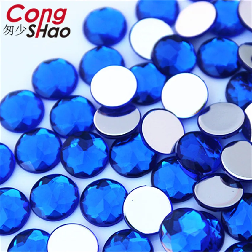 Cong Shao 100pcs 10mm Colorful Round Stones And Crystals Flatback Acrylic Rhinestone Trim Scrapbook Wedding Dress Button ZZ752