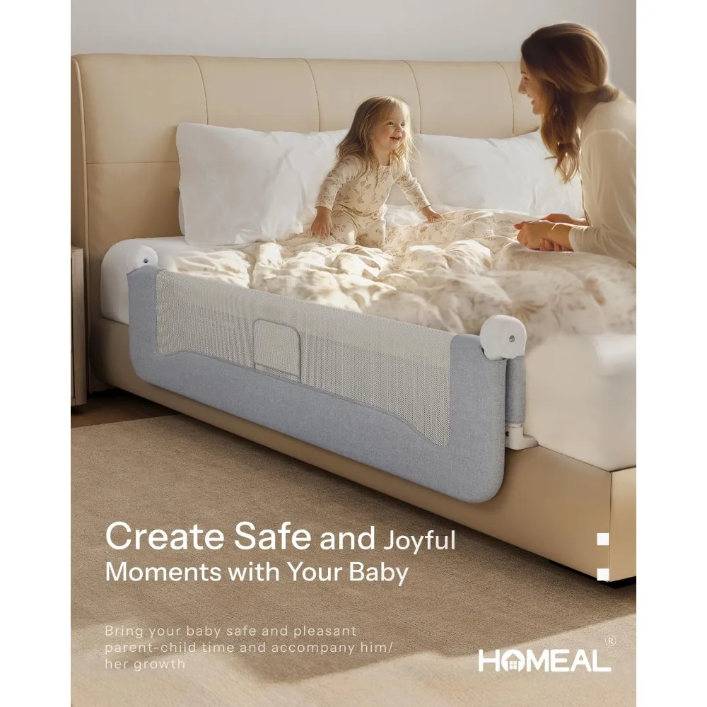 قضبان سرير للأطفال الصغار قابلة للطي لسرير مزدوج، كاملة، كوين، وملك، بطول 59 بوصة، رمادي، عبوة واحدة #5