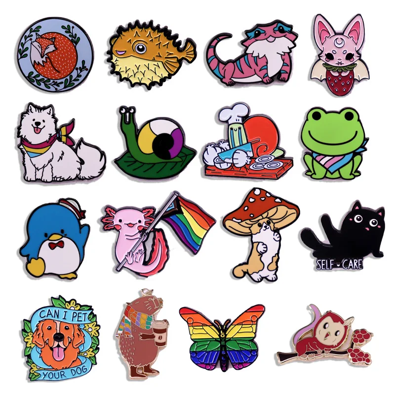 Cute Animal Pin Cartoon Funny Cat Frog Brooch Student Backpack Pin Badge For Friends Unique Jewelry Gift Clothes Bag Accessories