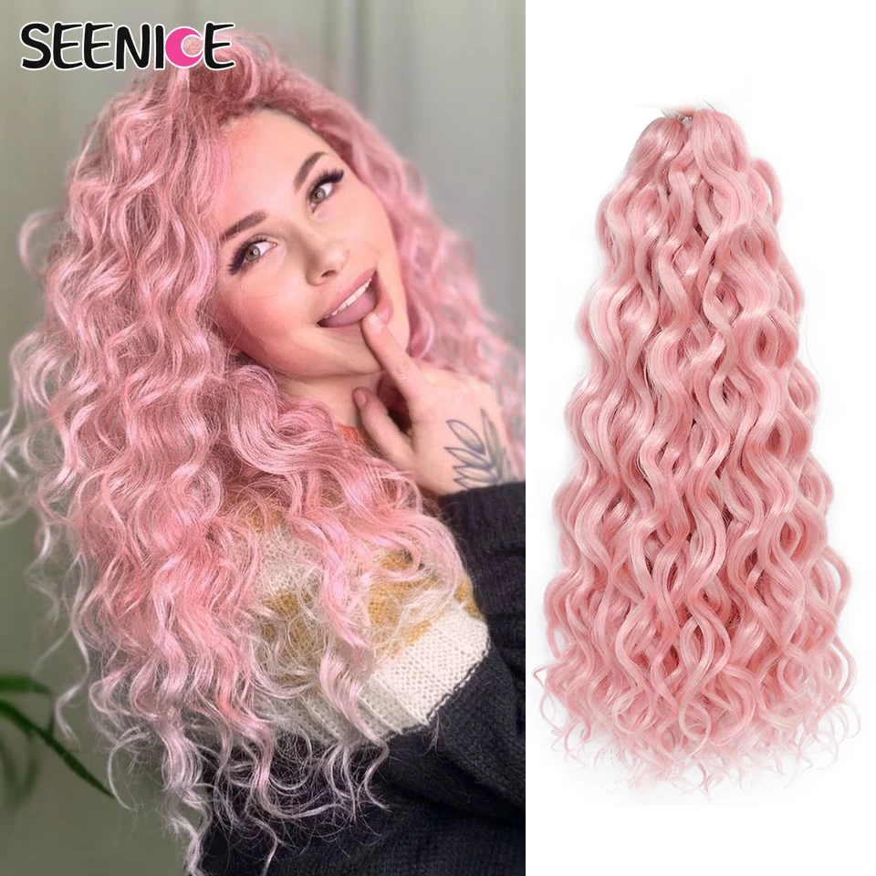 18 24“Synthetic Deep Wavy Twist Crochet Hair Afro Curls Water Wave Crochet Braids Ombre Pink Braiding Hair Extensions For Women