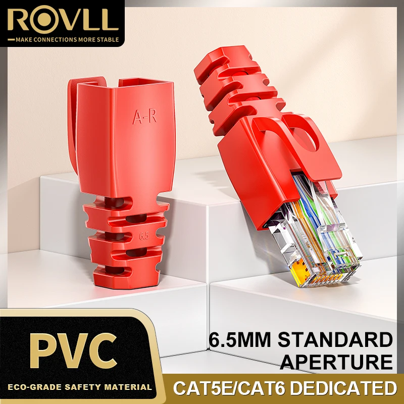 ROVLL 50 Stuks RJ45 Ethernet Netwerkkabel Trekontlasting Boots Kabel Connector Plug Cover voor CAT6, CAT6A, CAT5E Netwerkkabels