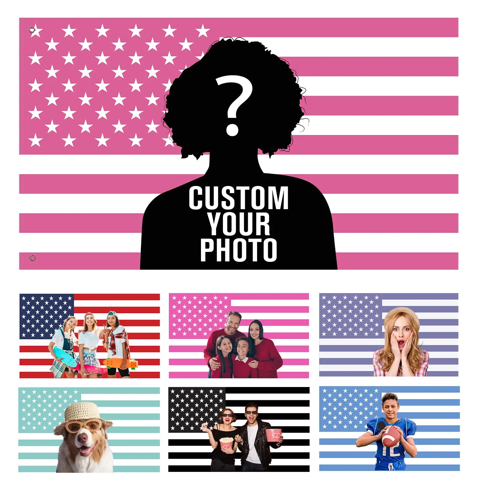 Individuelle amerikanische US-Flagge mit Bild, personalisierte lustige Flaggen mit Gesichtsbild, Logo, Foto, Text, einseitig bedruckter Wandbehang